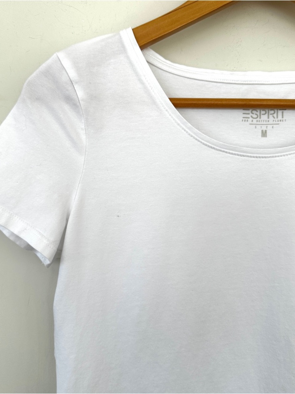 Esprit White Scoop Neck Short Sleeve Tee, 💯 Cotton